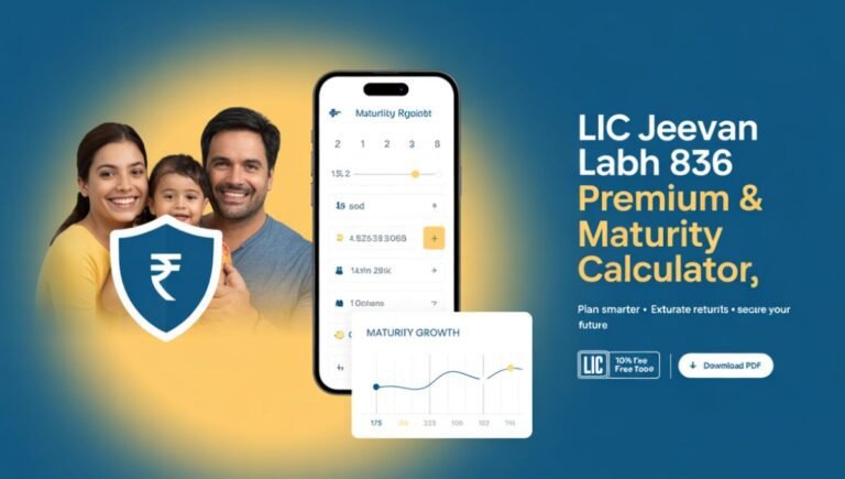Discover the LIC Jeevan Labh 836 plan with our Premium & Maturity Calculator. Get real-time estimates for premiums, maturity value, death benefits, bonuses & more.